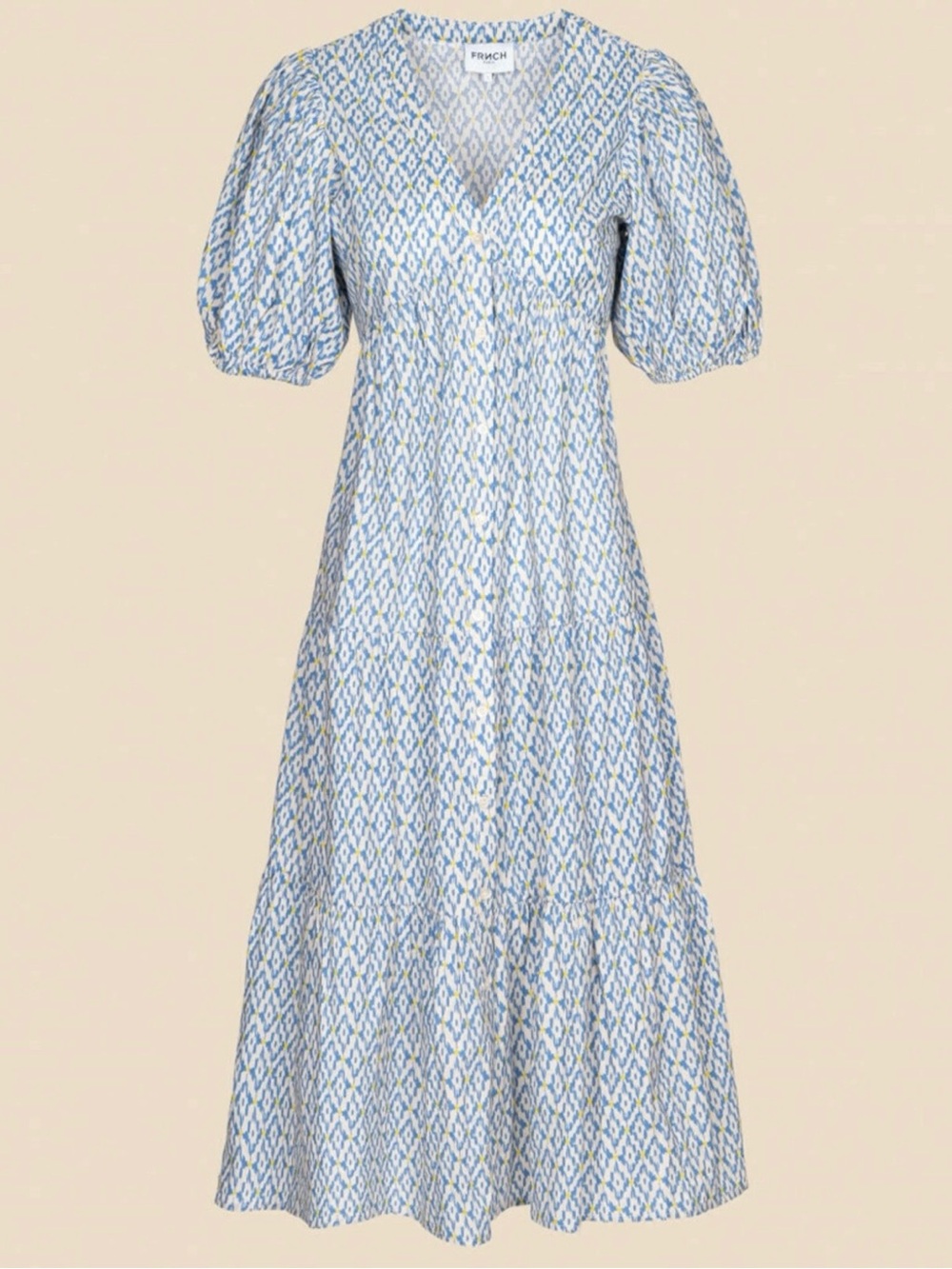 FRNCH cotton Blandine Short Sleeve Empire Waist Button Front Dress farmhouse